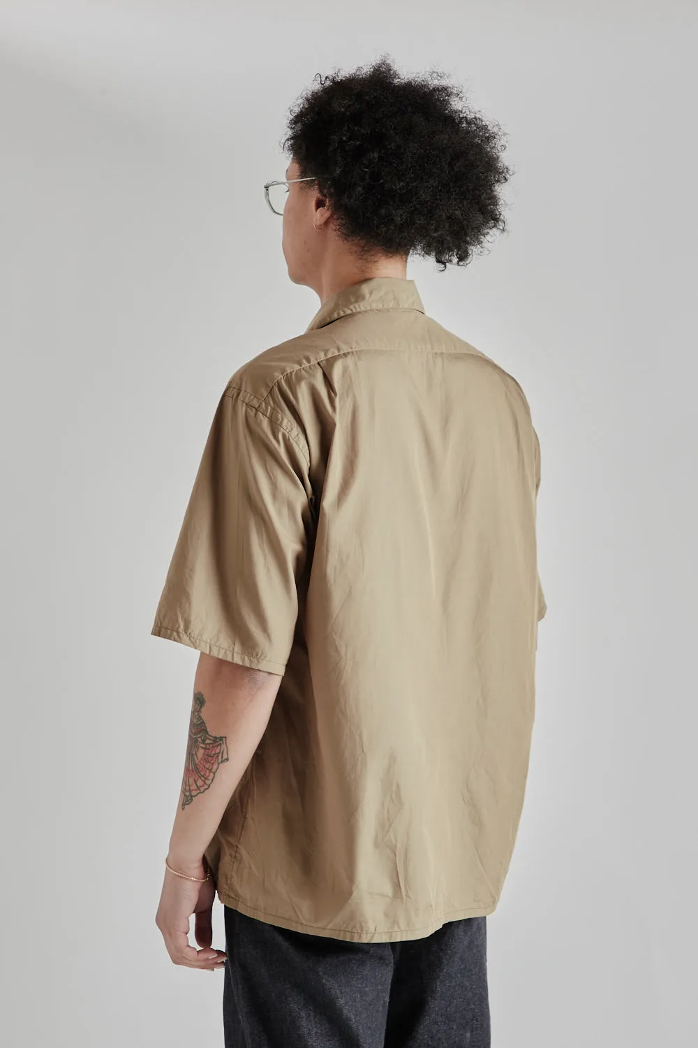 Chambray Open Collar Shirt - Olive Beige