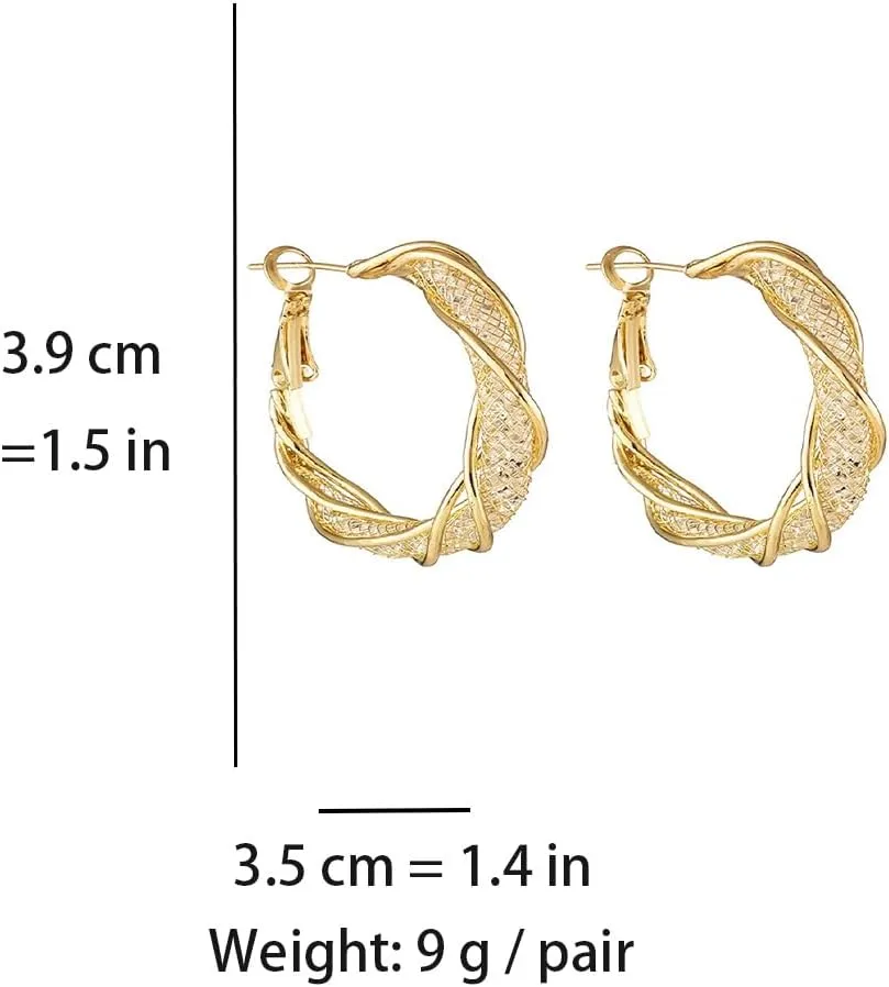 Channel V Design 18K Gold Plated Filigree Earrings for Women Twisted Dangle Hoop Earrings Chunky Gold Silver Post