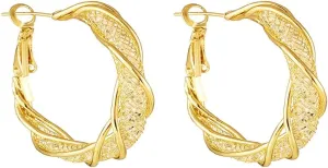 Channel V Design 18K Gold Plated Filigree Earrings for Women Twisted Dangle Hoop Earrings Chunky Gold Silver Post