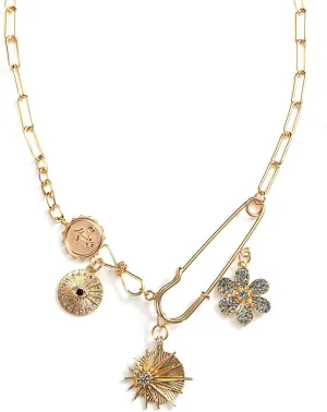 Charm Necklace Paperclip Necklace Gold Protection Necklace, Handmade Evil Eye Jewelry For Women, Hamsa Hand Nazar Eye Necklace Ojo Turco Pendant Luck Amulet, Third Eye Necklace Gold Necklae for Women