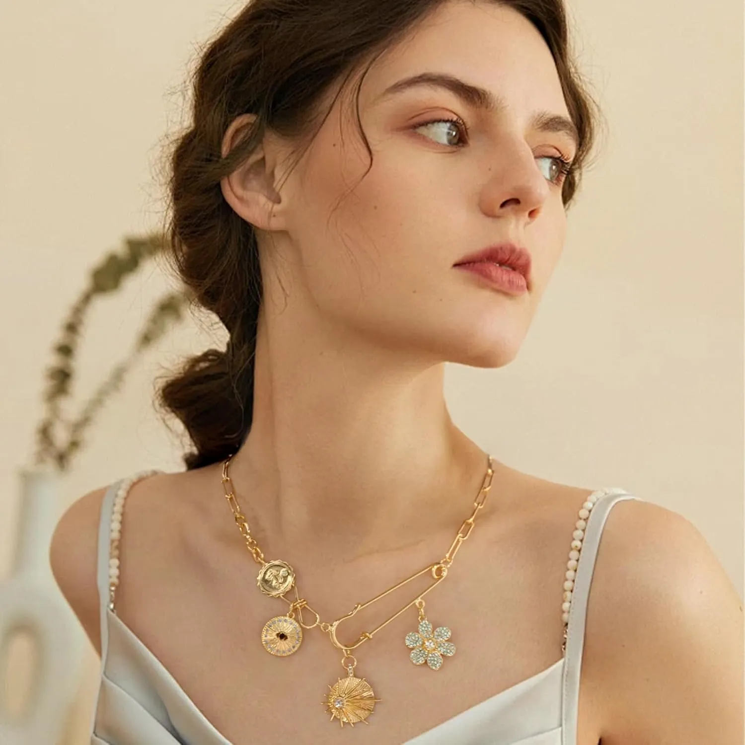 Charm Necklace Paperclip Necklace Gold Protection Necklace, Handmade Evil Eye Jewelry For Women, Hamsa Hand Nazar Eye Necklace Ojo Turco Pendant Luck Amulet, Third Eye Necklace Gold Necklae for Women