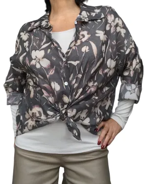 Chemise fleurie charcoal, beige et bourgogne pâle