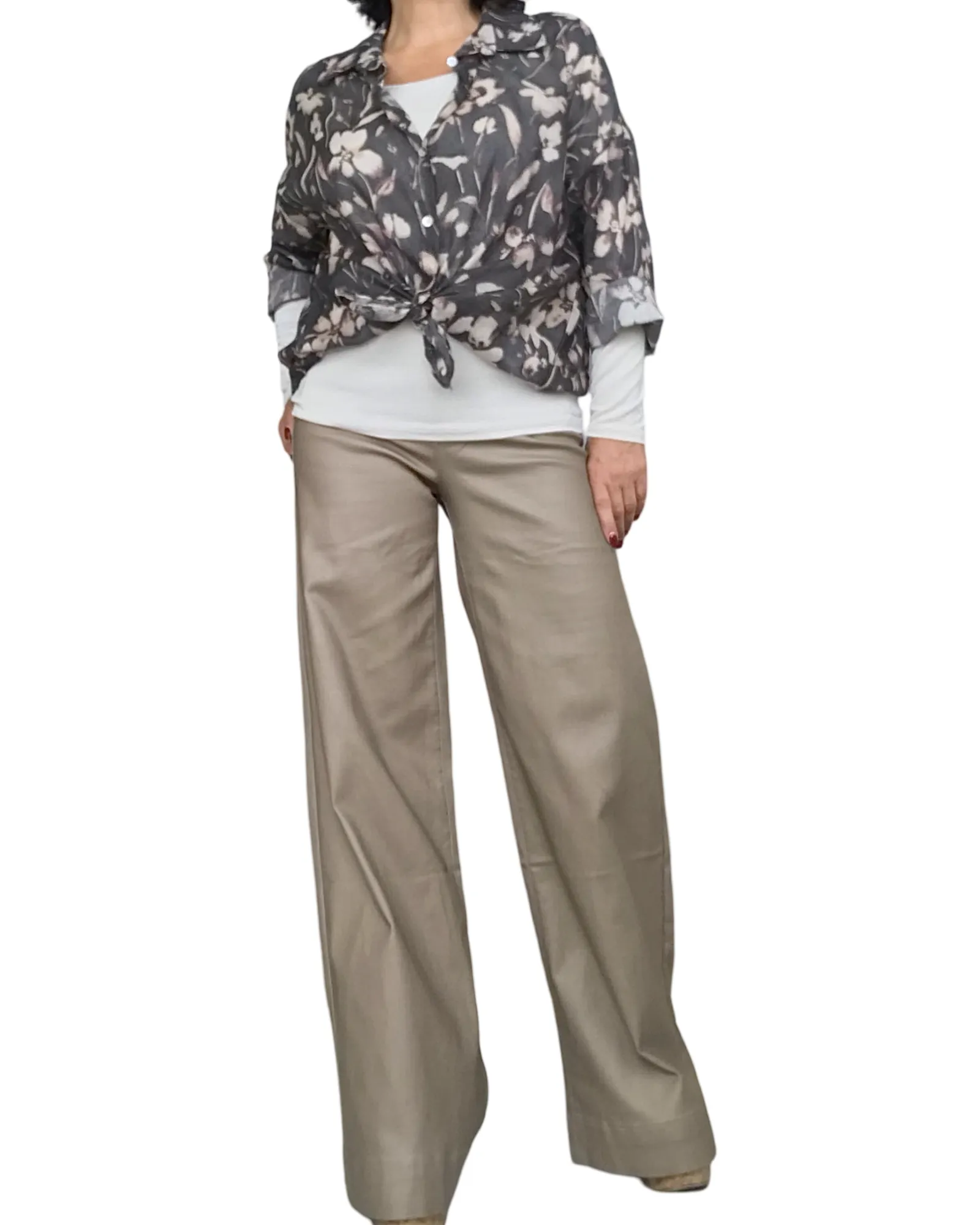 Chemise fleurie charcoal, beige et bourgogne pâle
