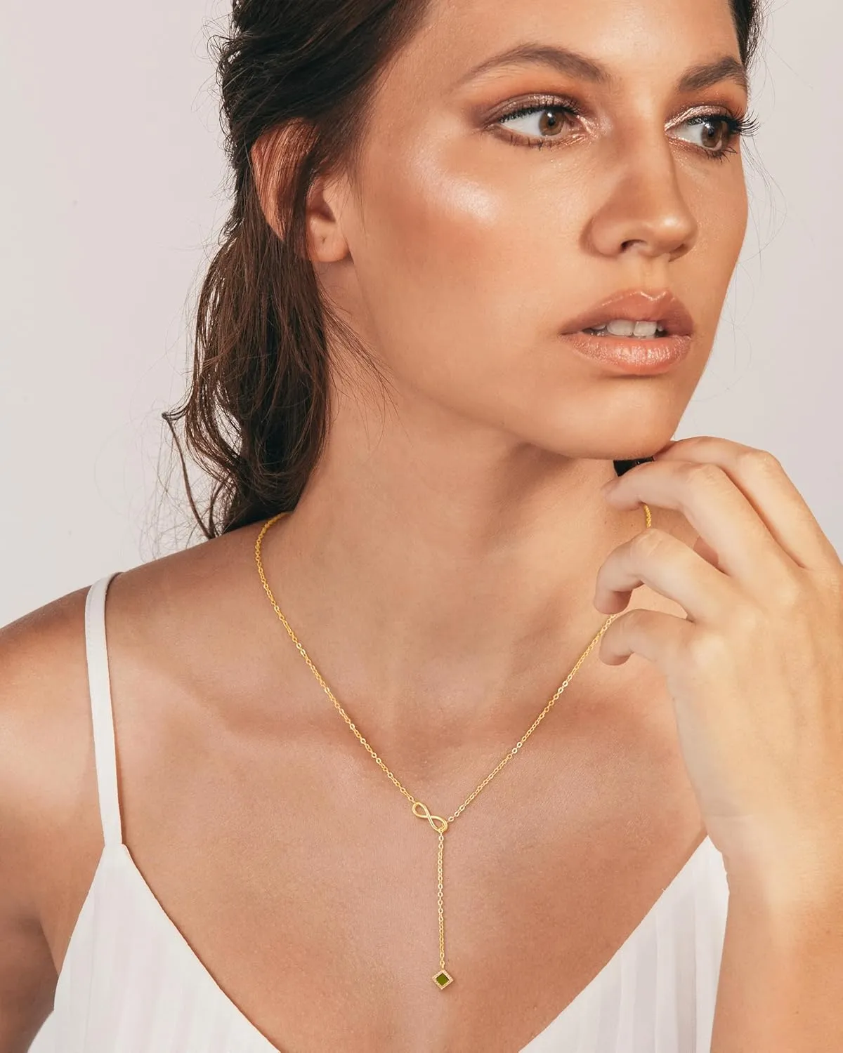 CHESKY Lariat Gold Necklace for Women, Dainty Y Necklace Trendy Long Necklaces 14K Gold Plated Layered Y-Shaped Pendant Necklace CZ Beaded Infinity Chain Drop Necklaces Simple Gold Jewelry Gift