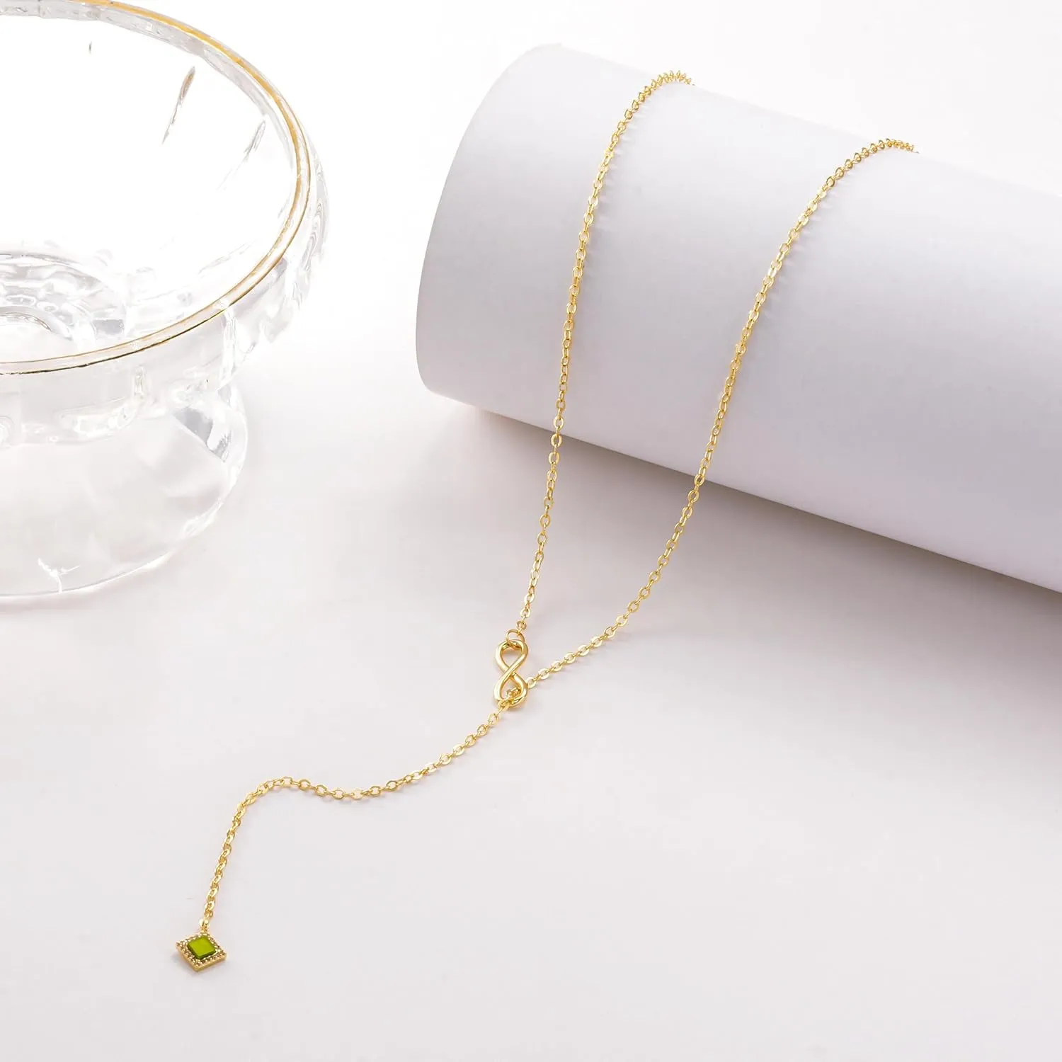 CHESKY Lariat Gold Necklace for Women, Dainty Y Necklace Trendy Long Necklaces 14K Gold Plated Layered Y-Shaped Pendant Necklace CZ Beaded Infinity Chain Drop Necklaces Simple Gold Jewelry Gift