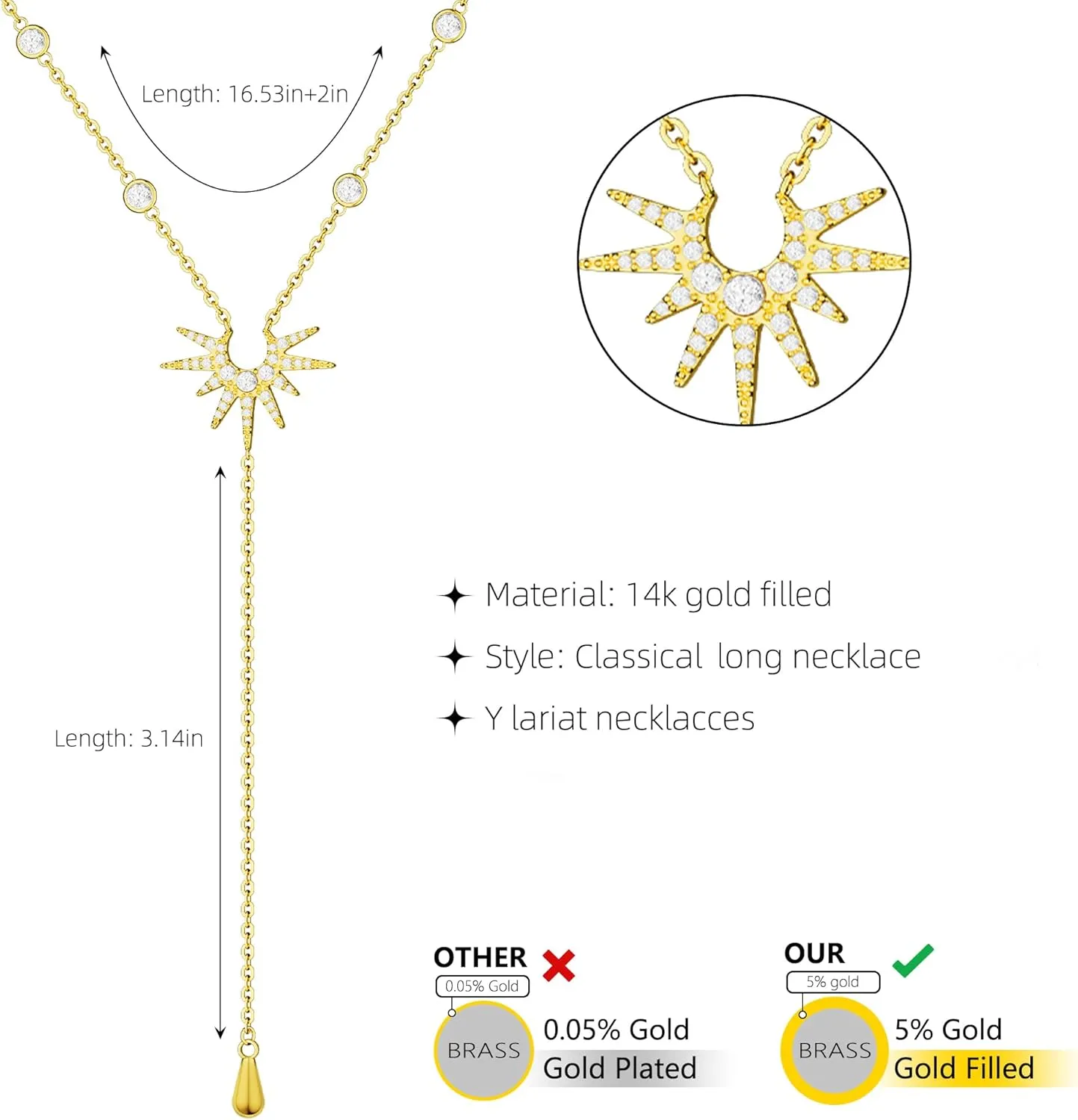 CHESKY Lariat Gold Necklace for Women, Dainty Y Necklace Trendy Long Necklaces 14K Gold Plated Layered Y-Shaped Pendant Necklace CZ Beaded Infinity Chain Drop Necklaces Simple Gold Jewelry Gift