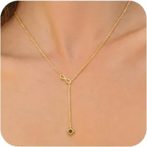 CHESKY Lariat Gold Necklace for Women, Dainty Y Necklace Trendy Long Necklaces 14K Gold Plated Layered Y-Shaped Pendant Necklace CZ Beaded Infinity Chain Drop Necklaces Simple Gold Jewelry Gift