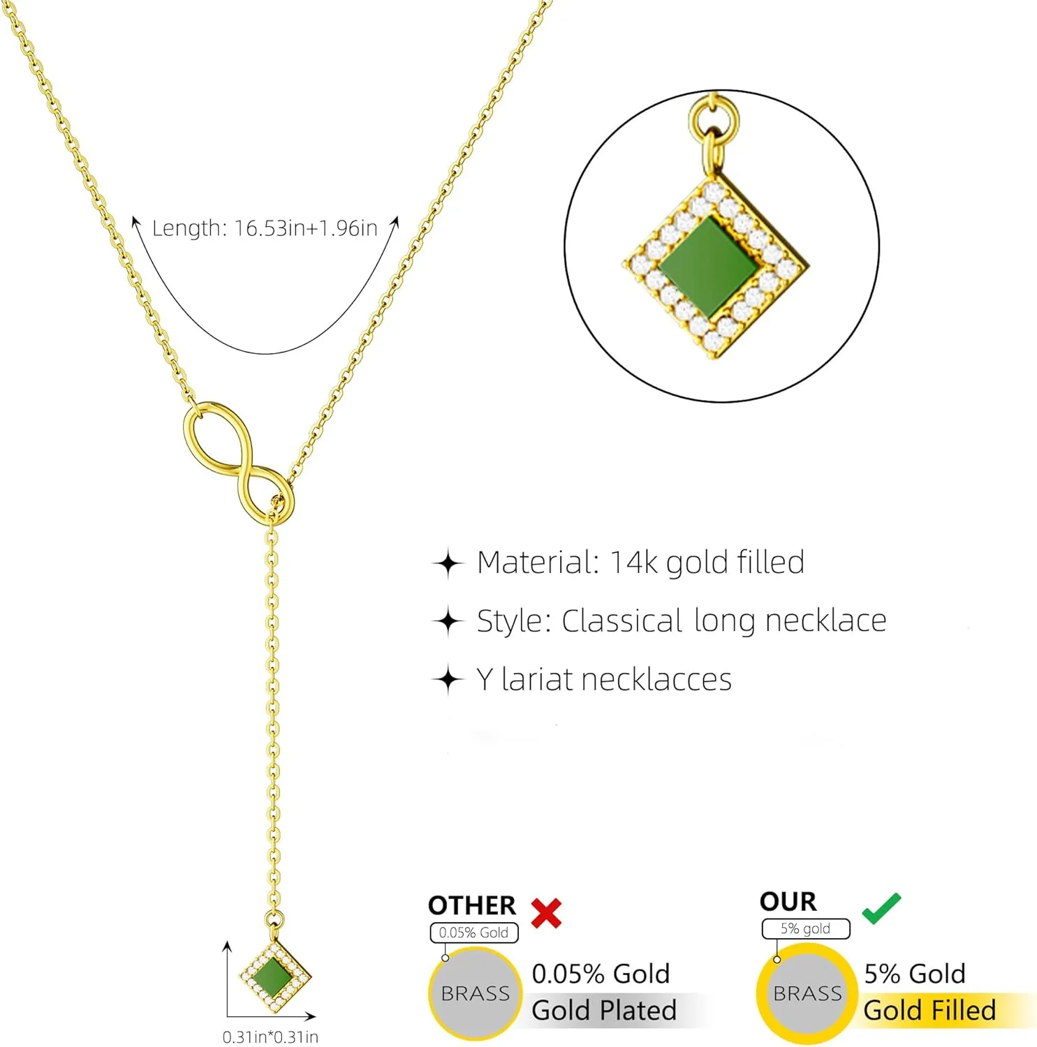 CHESKY Lariat Gold Necklace for Women, Dainty Y Necklace Trendy Long Necklaces 14K Gold Plated Layered Y-Shaped Pendant Necklace CZ Beaded Infinity Chain Drop Necklaces Simple Gold Jewelry Gift