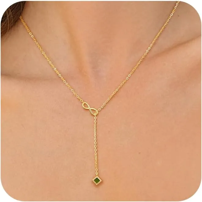 CHESKY Lariat Gold Necklace for Women, Dainty Y Necklace Trendy Long Necklaces 14K Gold Plated Layered Y-Shaped Pendant Necklace CZ Beaded Infinity Chain Drop Necklaces Simple Gold Jewelry Gift