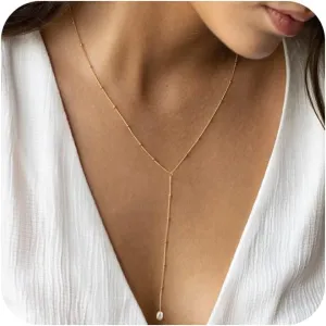 CHESKY Long Gold Necklace for Women, Layered Lariat Necklaces 14k Gold Plated/Silver Dainty Drop Necklaces for Women Trendy Simple Non Tarnish Chain Necklace Statement Y-Shaped Jewelry Gift Wedding