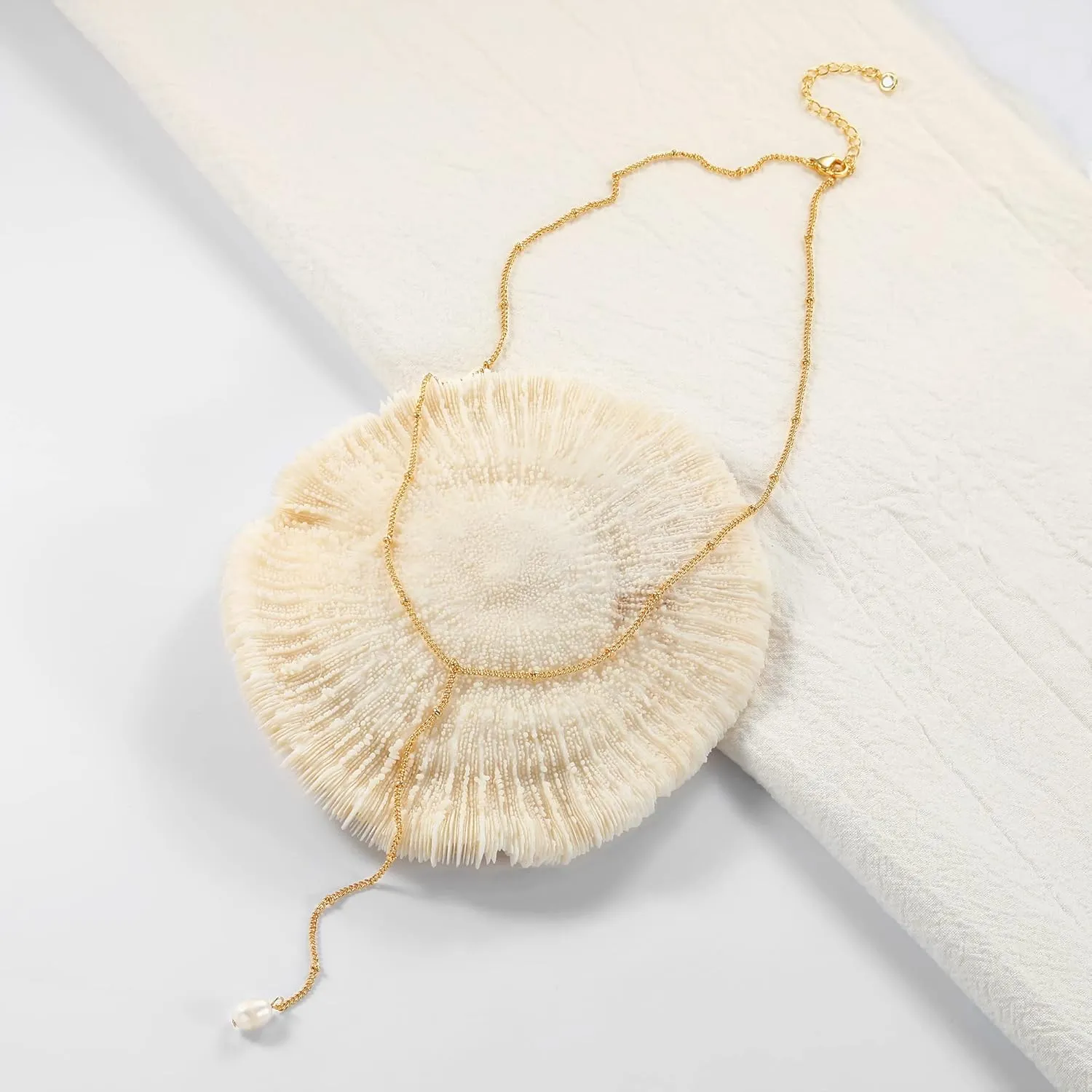 CHESKY Long Gold Necklace for Women, Layered Lariat Necklaces 14k Gold Plated/Silver Dainty Drop Necklaces for Women Trendy Simple Non Tarnish Chain Necklace Statement Y-Shaped Jewelry Gift Wedding