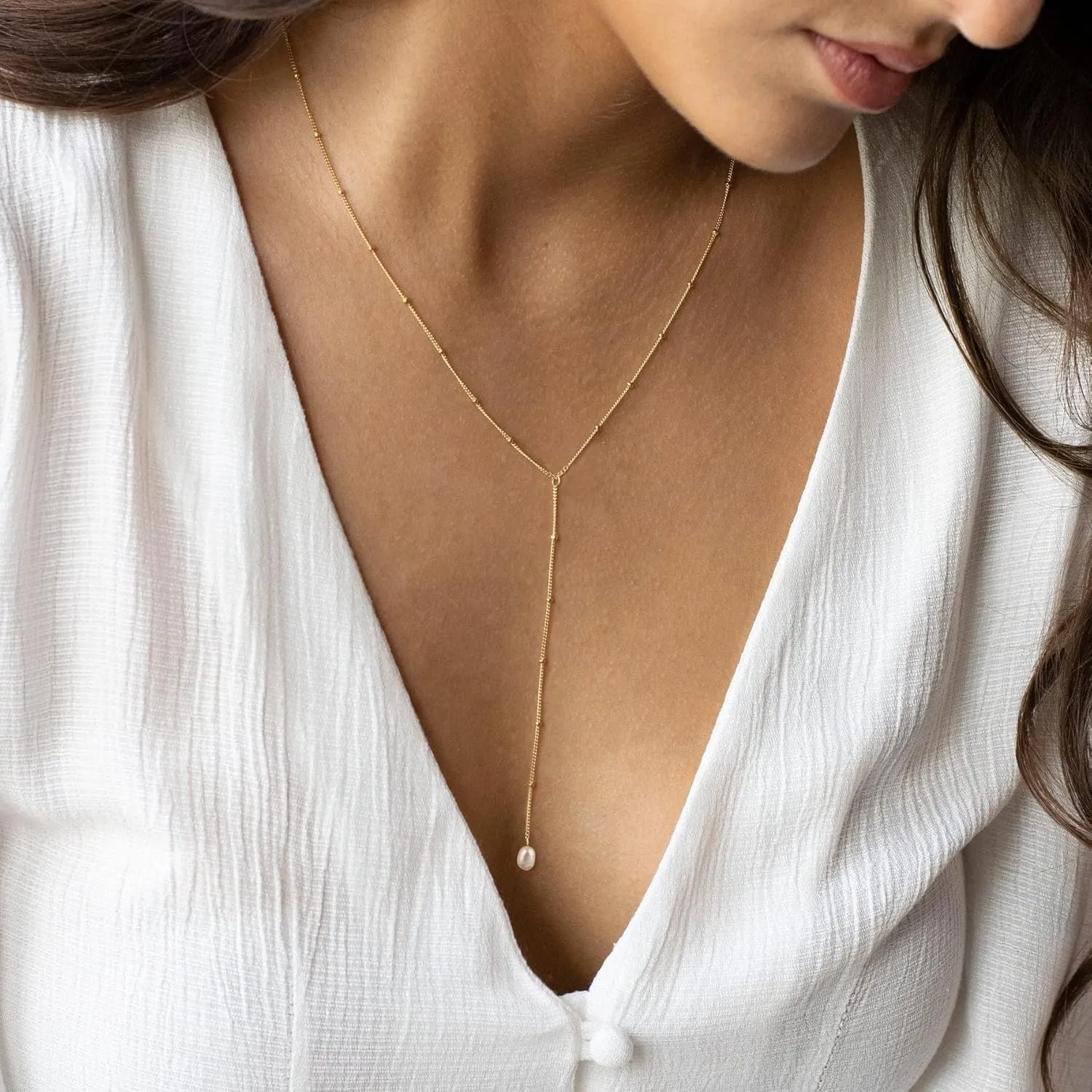 CHESKY Long Gold Necklace for Women, Layered Lariat Necklaces 14k Gold Plated/Silver Dainty Drop Necklaces for Women Trendy Simple Non Tarnish Chain Necklace Statement Y-Shaped Jewelry Gift Wedding
