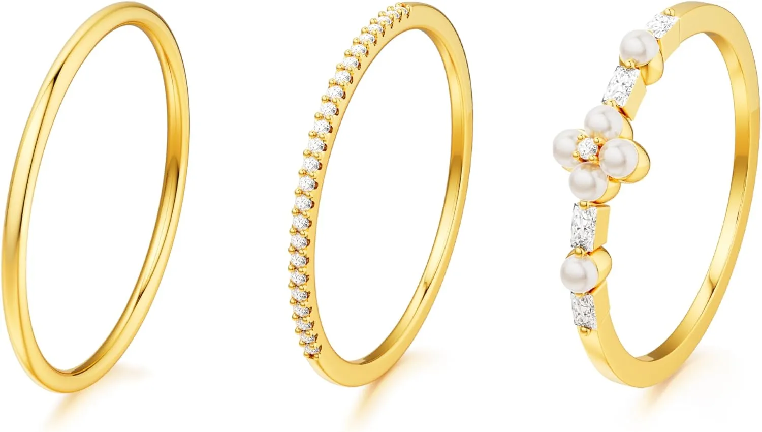 CHESKY Non Tarnish Pearl Gold Rings for Women, Dainty Stackable Pearl Rings 14K Gold Plated Stacking Cubic Zirconia Thumb Rings Set Trendy Rings Wedding Engagement Gold Rings Size 6 7 8 9 10