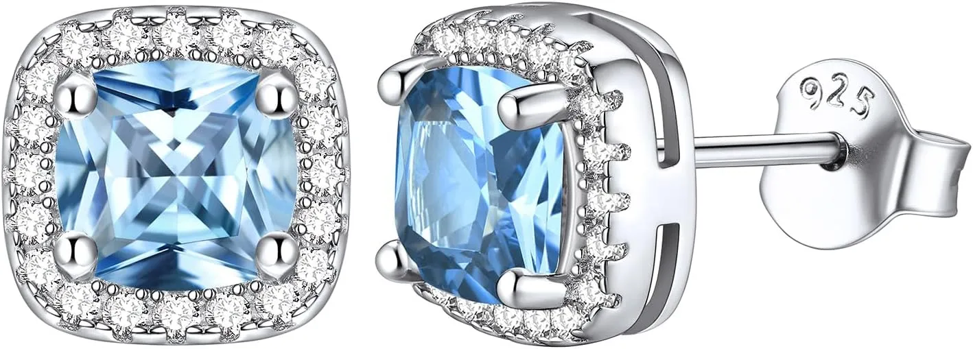 ChicSilver 12-Months Birthstone Earrings for Women Gemstone Earrings for Women 925 Sterling Silver Stud Earrings Cubic Zirconia Stud Earrings (With Gift Box)