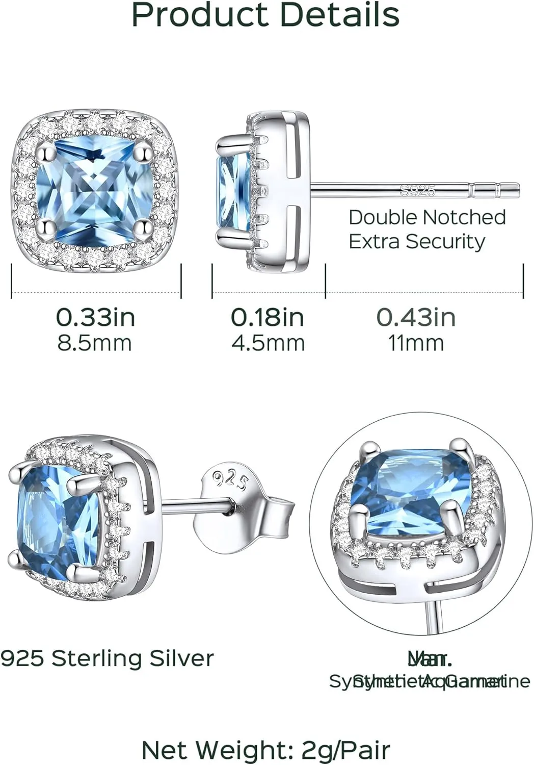 ChicSilver 12-Months Birthstone Earrings for Women Gemstone Earrings for Women 925 Sterling Silver Stud Earrings Cubic Zirconia Stud Earrings (With Gift Box)
