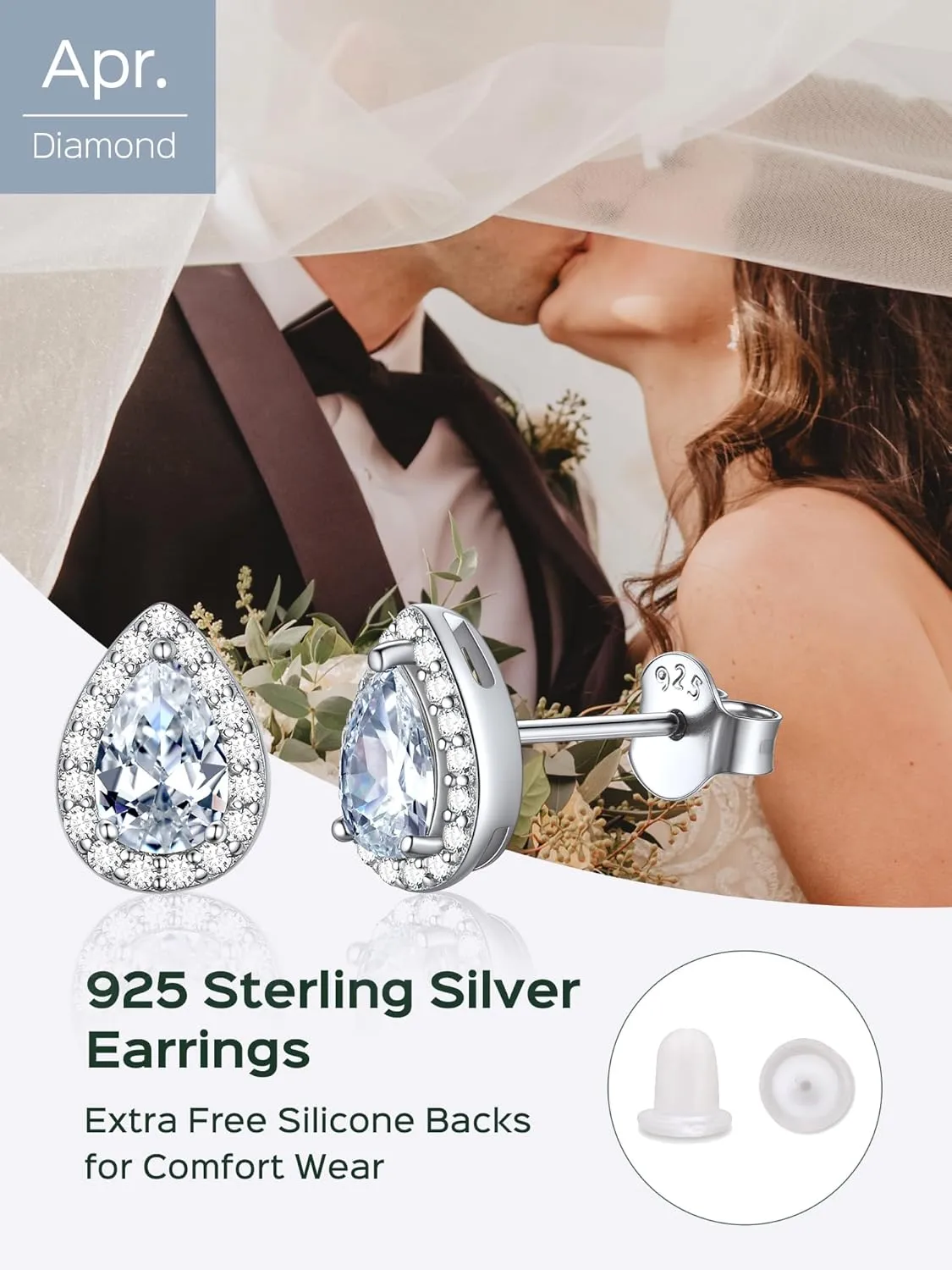 ChicSilver 925 Sterling Silver Heart/Round/Pear/Emerald Cut Birthstone Halo Stud Earrings for Women Birthday Jewelry (with Gift Box)