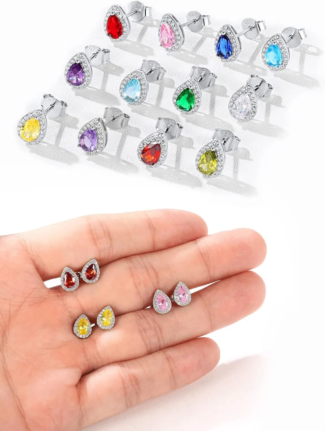 ChicSilver 925 Sterling Silver Heart/Round/Pear/Emerald Cut Birthstone Halo Stud Earrings for Women Birthday Jewelry (with Gift Box)
