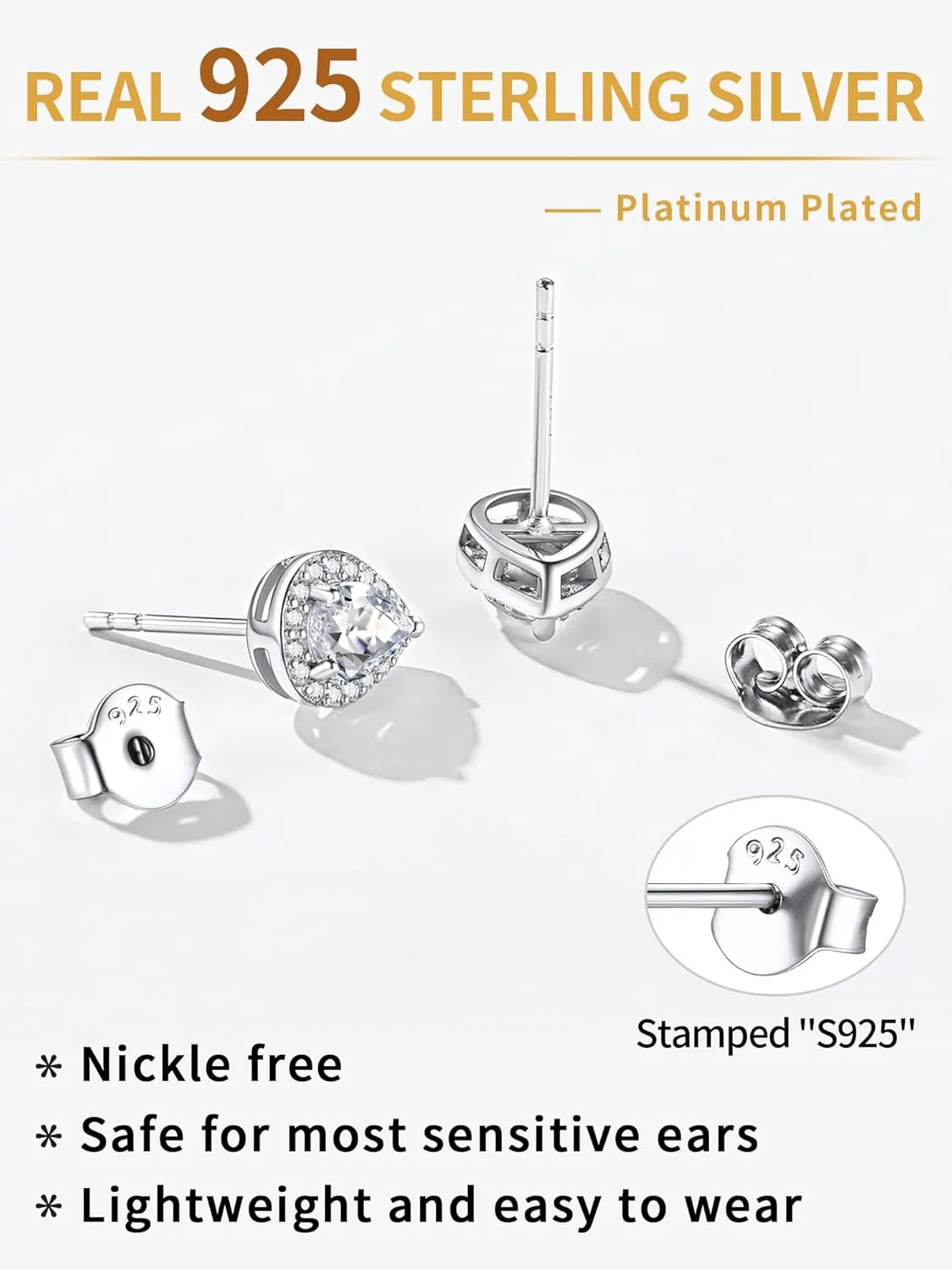 ChicSilver 925 Sterling Silver Heart/Round/Pear/Emerald Cut Birthstone Halo Stud Earrings for Women Birthday Jewelry (with Gift Box)