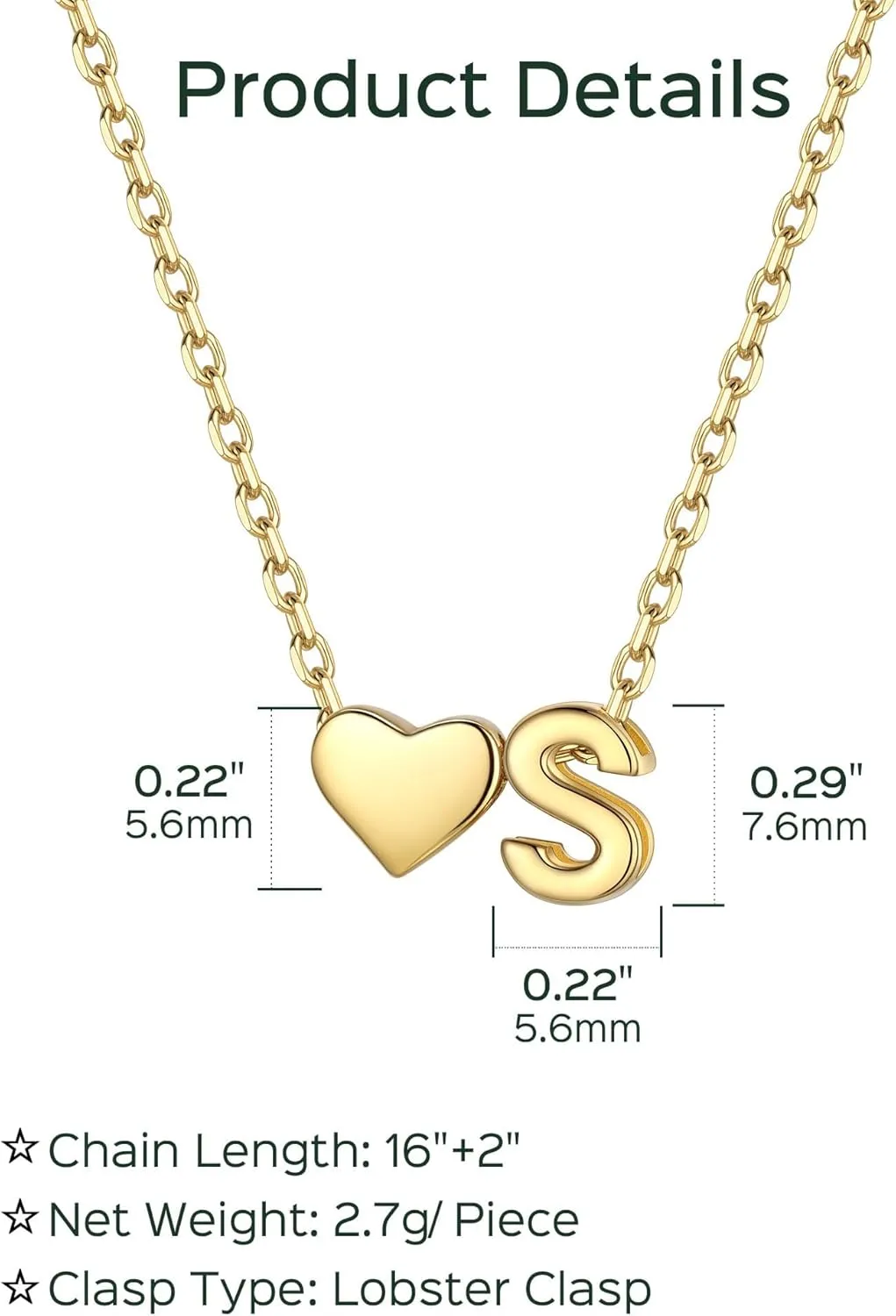 ChicSilver Initial Necklaces for Women Personalized Letter Necklace Dainty alphabet Heart Necklace for Women (with Gift Box)