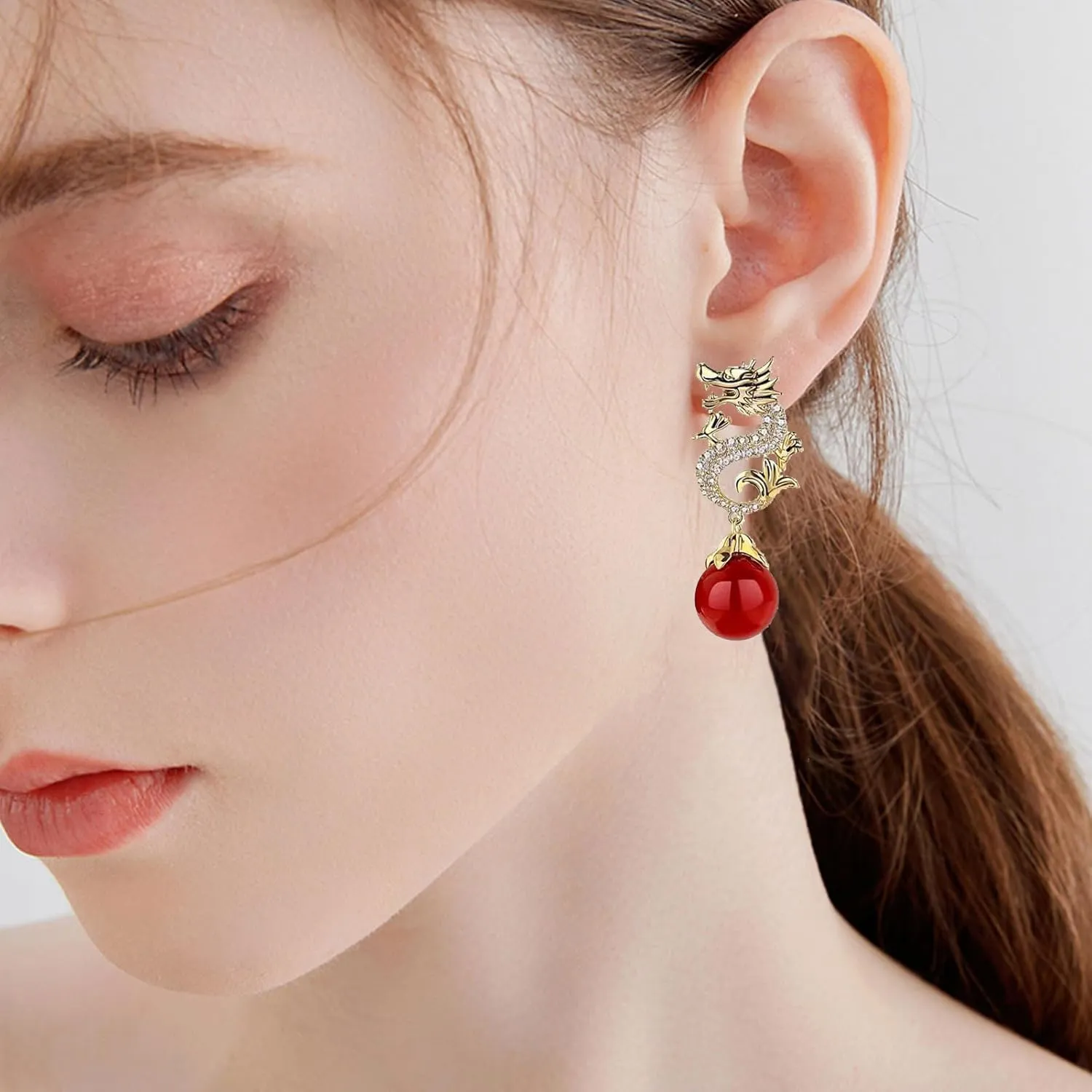 Chinese Style Dragon Earrings Vintage Punk Animal Totem Earrings Dainty Cubic Zirconia Pearl Dragon Statement Earrings Personalized Dragon Prom Jewelry for Women