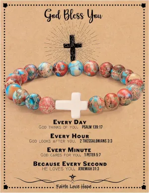 Christian Gifts for Women Cross Bracelets Imperial Nature Stone Bead Bracelet Confirmation Baptism Gifts for Teen Girls Easter Basket Stuffers for Teens Christmas Religious Jewelry
