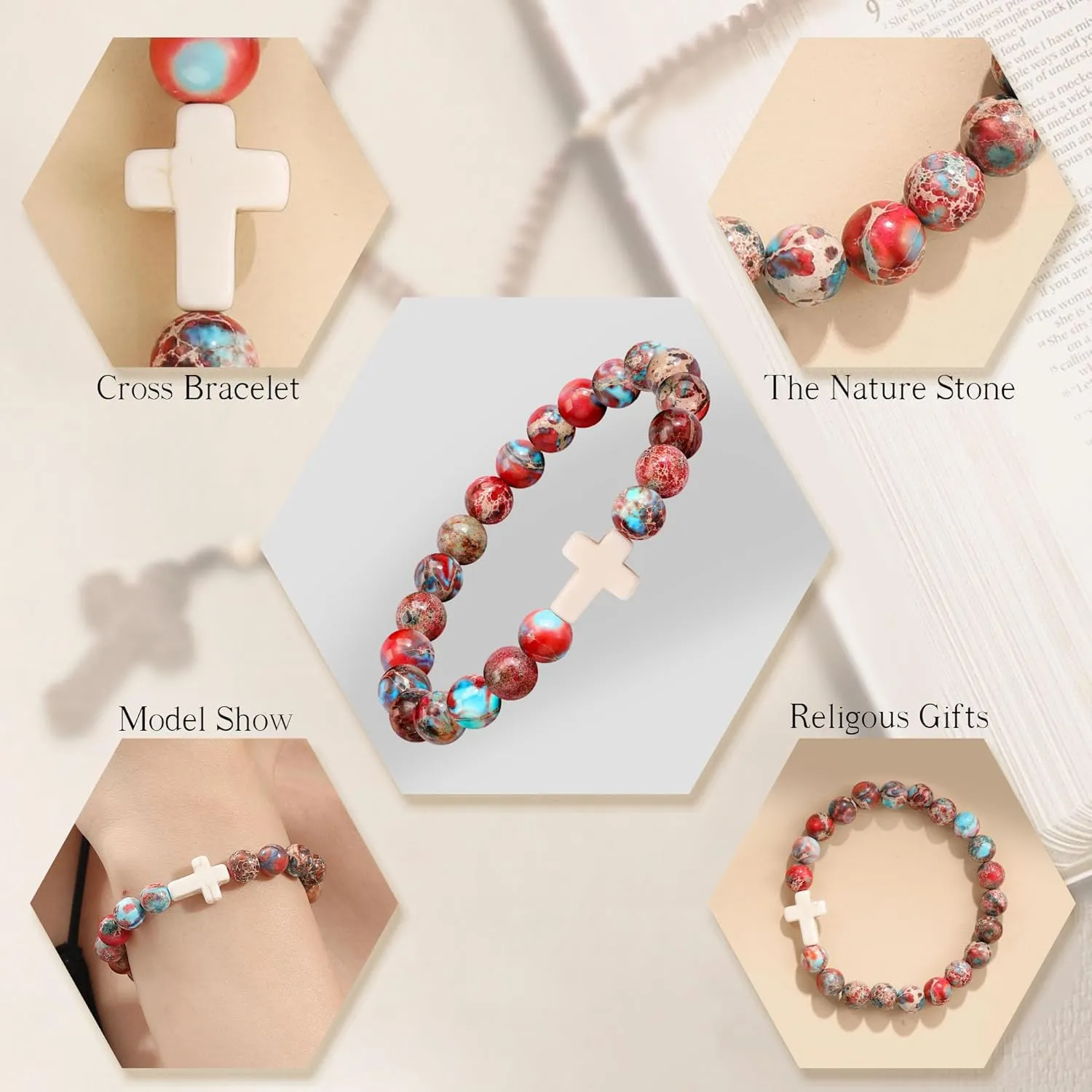 Christian Gifts for Women Cross Bracelets Imperial Nature Stone Bead Bracelet Confirmation Baptism Gifts for Teen Girls Easter Basket Stuffers for Teens Christmas Religious Jewelry