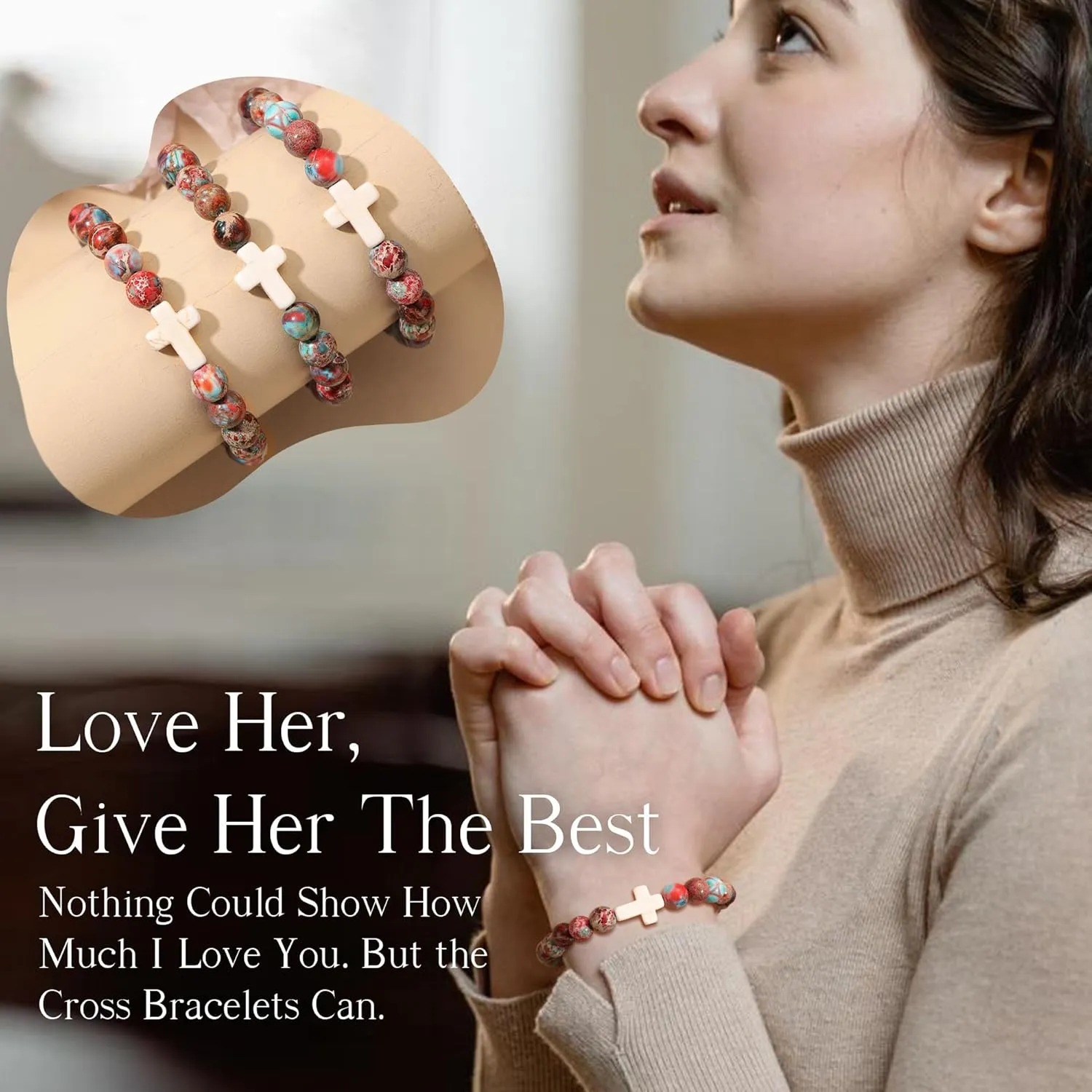 Christian Gifts for Women Cross Bracelets Imperial Nature Stone Bead Bracelet Confirmation Baptism Gifts for Teen Girls Easter Basket Stuffers for Teens Christmas Religious Jewelry