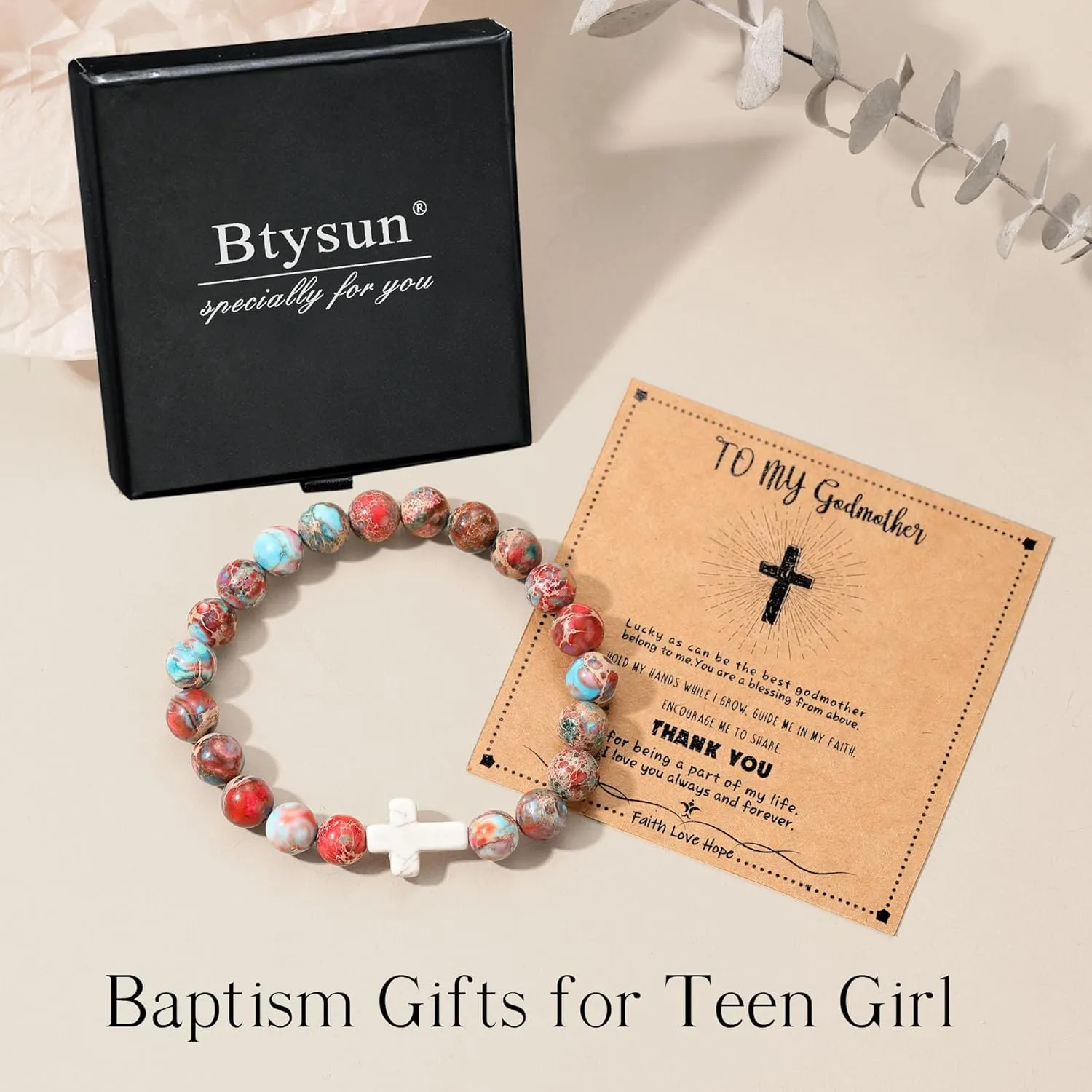 Christian Gifts for Women Cross Bracelets Imperial Nature Stone Bead Bracelet Confirmation Baptism Gifts for Teen Girls Easter Basket Stuffers for Teens Christmas Religious Jewelry