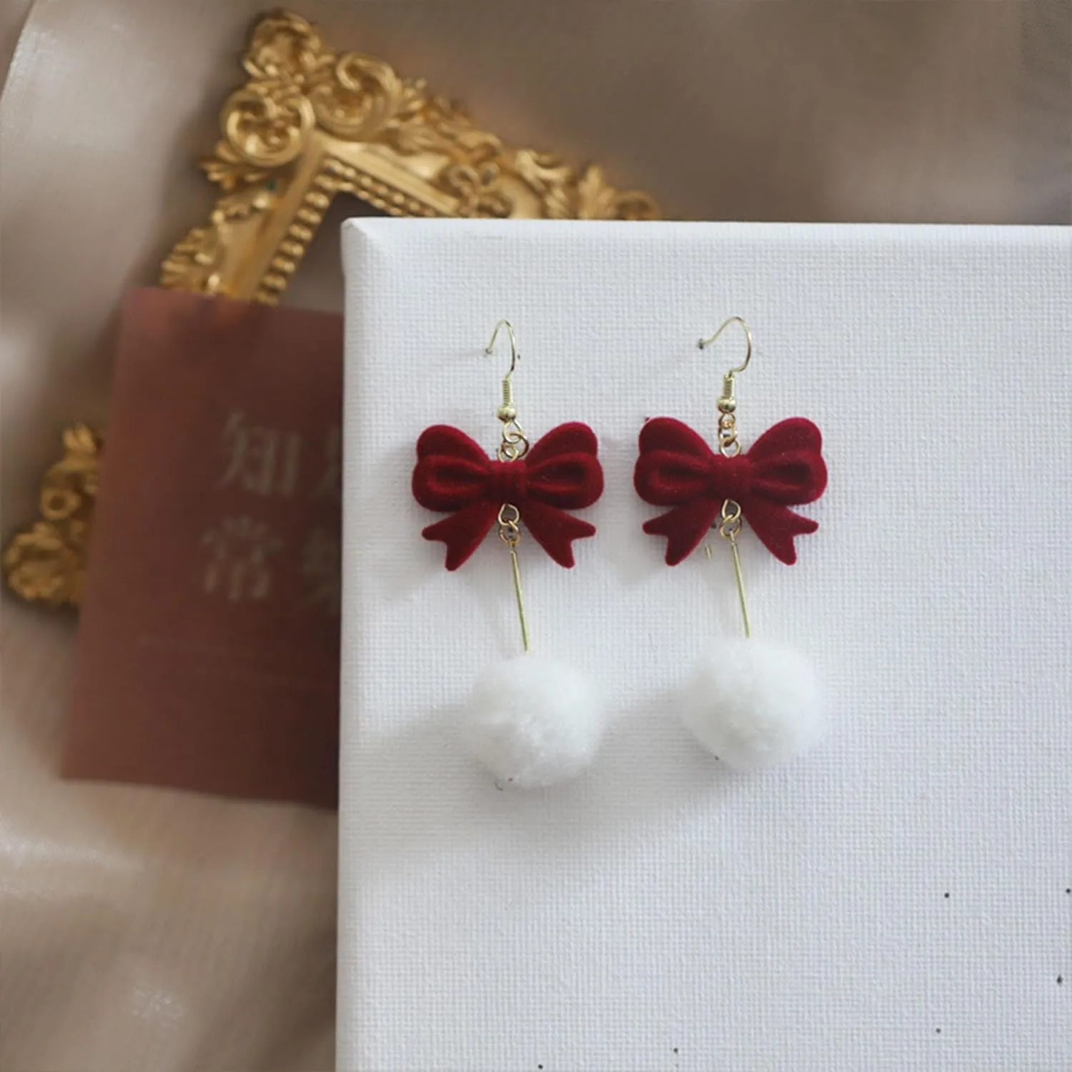 Christmas Bow Earrings Xmas Earrings Red Ball Pearl Bow Earrings Christmas Gifts for Women Christmas Jewelry