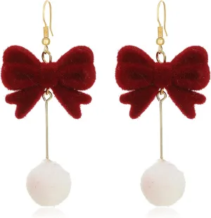 Christmas Bow Earrings Xmas Earrings Red Ball Pearl Bow Earrings Christmas Gifts for Women Christmas Jewelry