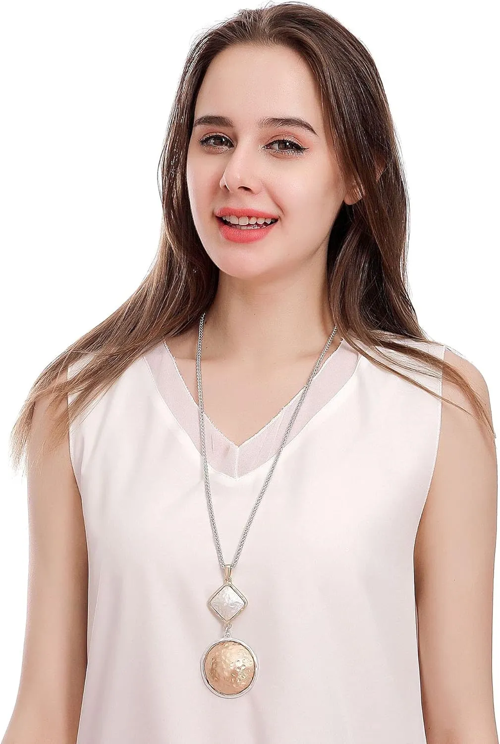 Chunky Chain long necklace with Silver pendant necklaces for women fashion jewelry