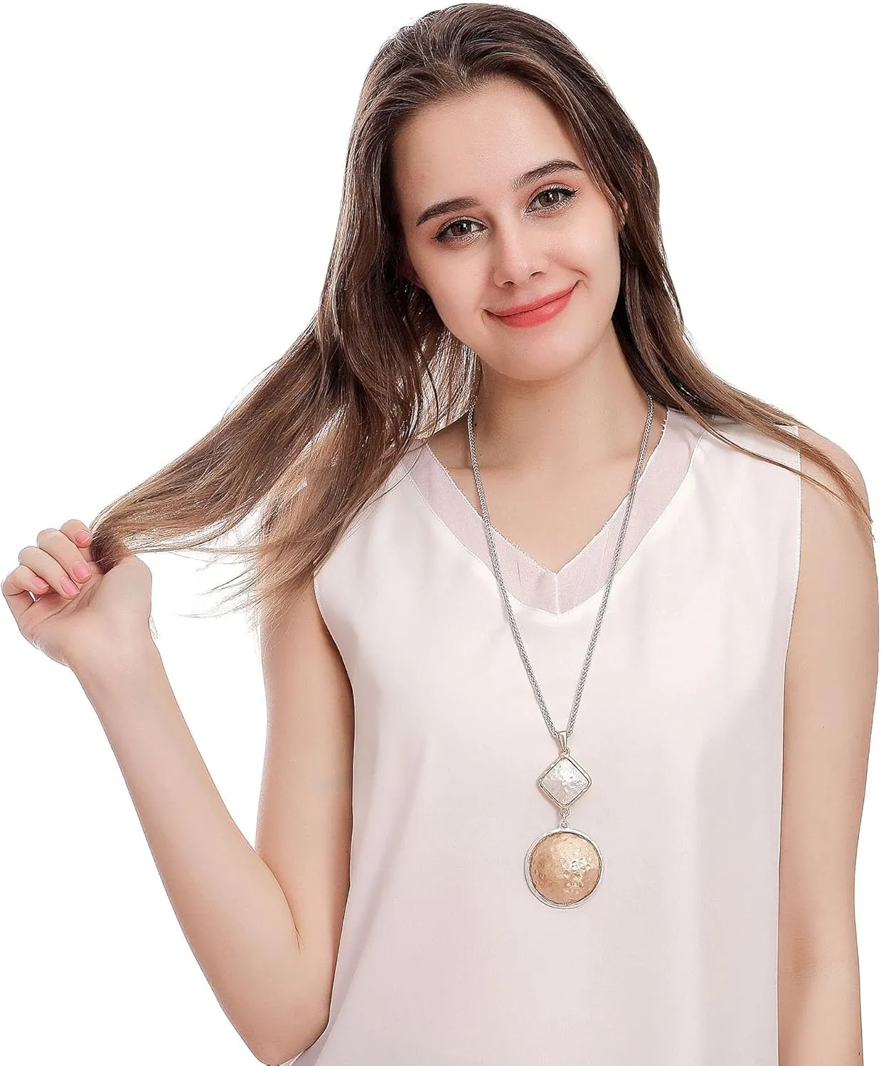 Chunky Chain long necklace with Silver pendant necklaces for women fashion jewelry