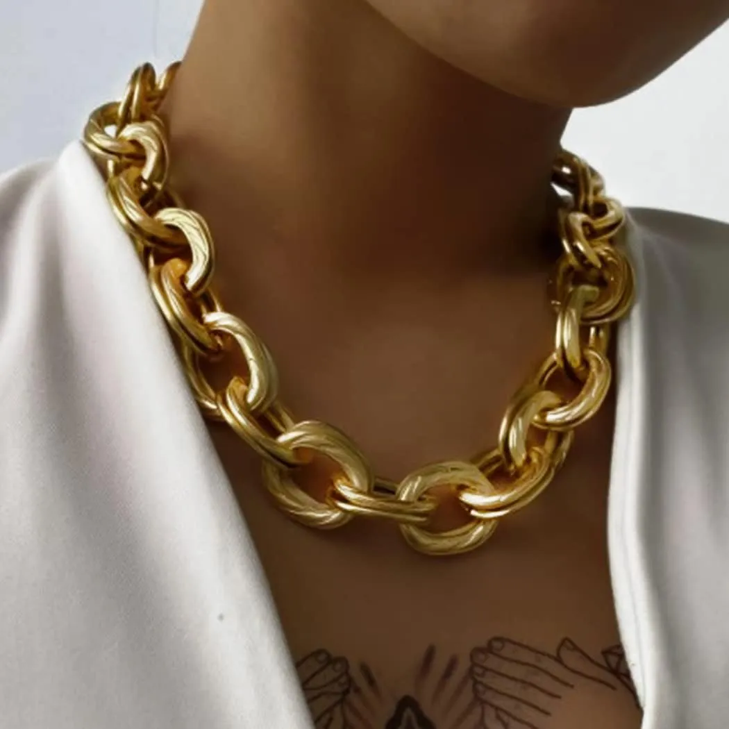 Chunky Choker Necklace Gold Cuban Link Chain Double O Link Necklaces Punk Hip-hop Jewelry for Women