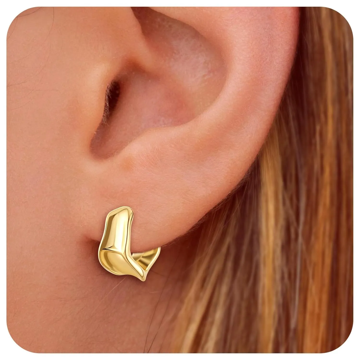 Chunky Gold Hoop Earrings for Women, 14K Gold/Silver Plated Statement Geometric Drop Dangle Earrings Trendy Knot Stud Hypoallergenic Fashionable Gift for Women (Gold)