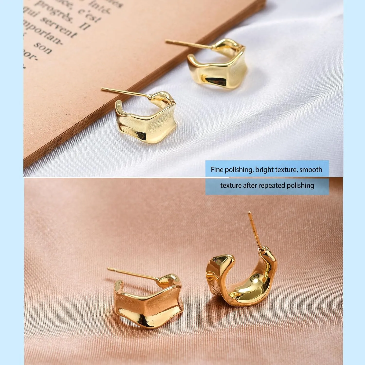 Chunky Gold Hoop Earrings for Women, 14K Gold/Silver Plated Statement Geometric Drop Dangle Earrings Trendy Knot Stud Hypoallergenic Fashionable Gift for Women (Gold)