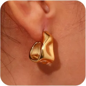 Chunky Gold Hoops Earrings for Women Trendy 14K Gold Plated Earrings Cute Huggie Hoops Hypoallergenic Earrings Jewelry Set Birthday Mom Gifts for Women