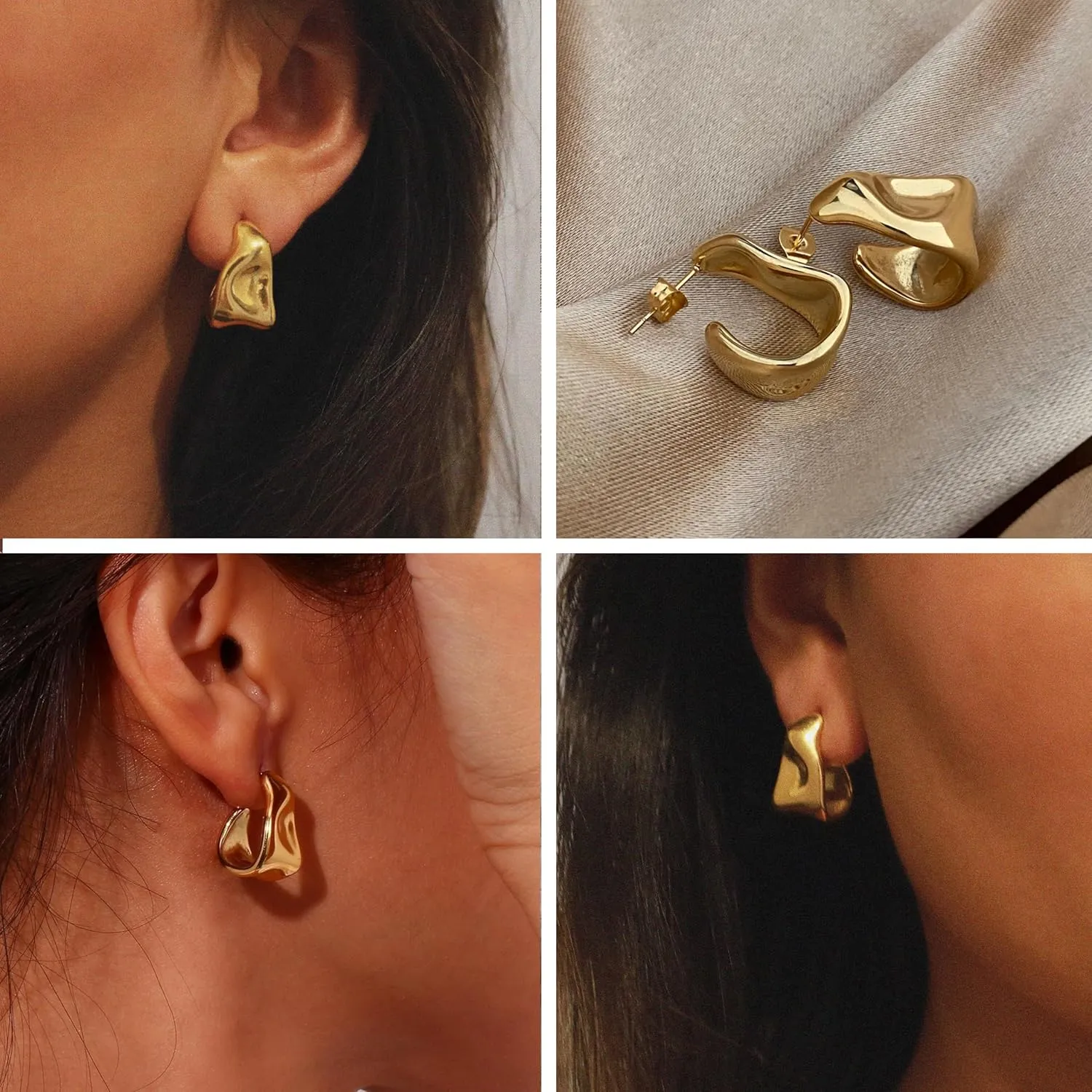 Chunky Gold Hoops Earrings for Women Trendy 14K Gold Plated Earrings Cute Huggie Hoops Hypoallergenic Earrings Jewelry Set Birthday Mom Gifts for Women