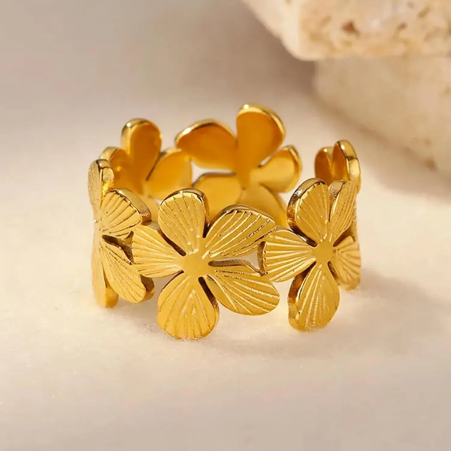 Chunky Gold Rings for Women Adjustable Flower Rings Non Tarnish 14K Gold Statement Rings Flower Jewelry for Women