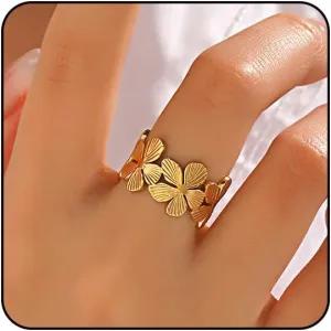 Chunky Gold Rings for Women Adjustable Flower Rings Non Tarnish 14K Gold Statement Rings Flower Jewelry for Women