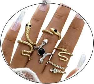 Chunky Gold Snake Rings Set,Vintage Gothic Snake Kunckle Rings Boho Stackable Joint Rings Open Adjustable Finger Rings Statement Ring Set Jewelry for Women