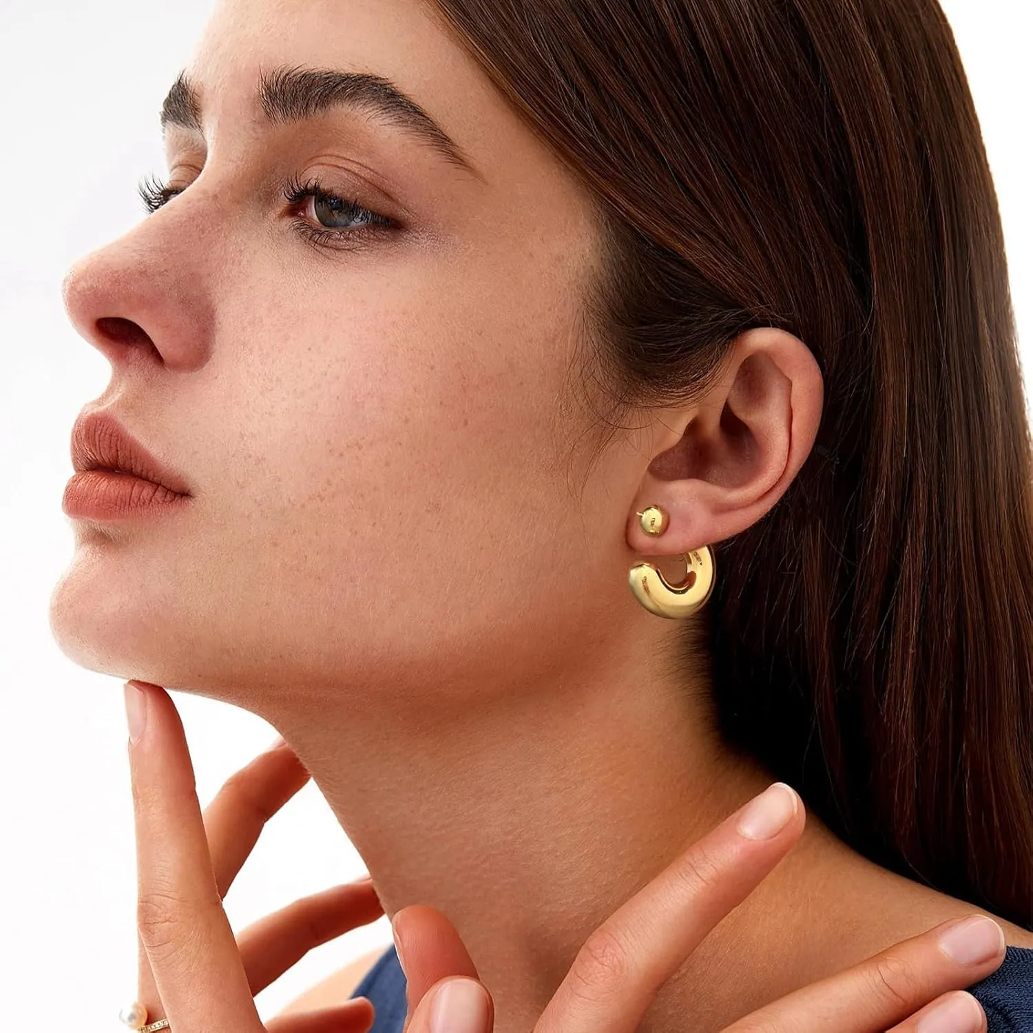 Chunky Thick Teardrop Earrings for Women Gold Hoop Earrings Cut Polished Droplet Earrings