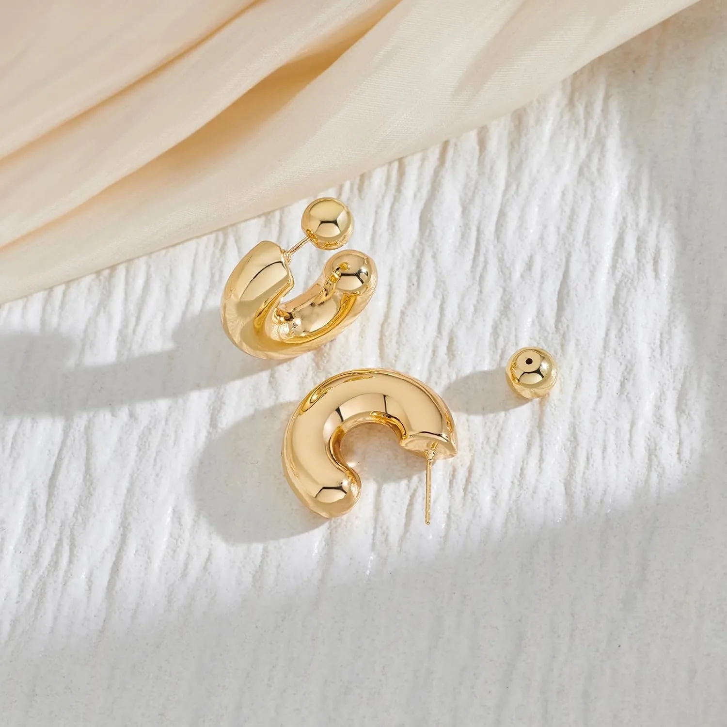Chunky Thick Teardrop Earrings for Women Gold Hoop Earrings Cut Polished Droplet Earrings