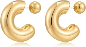 Chunky Thick Teardrop Earrings for Women Gold Hoop Earrings Cut Polished Droplet Earrings