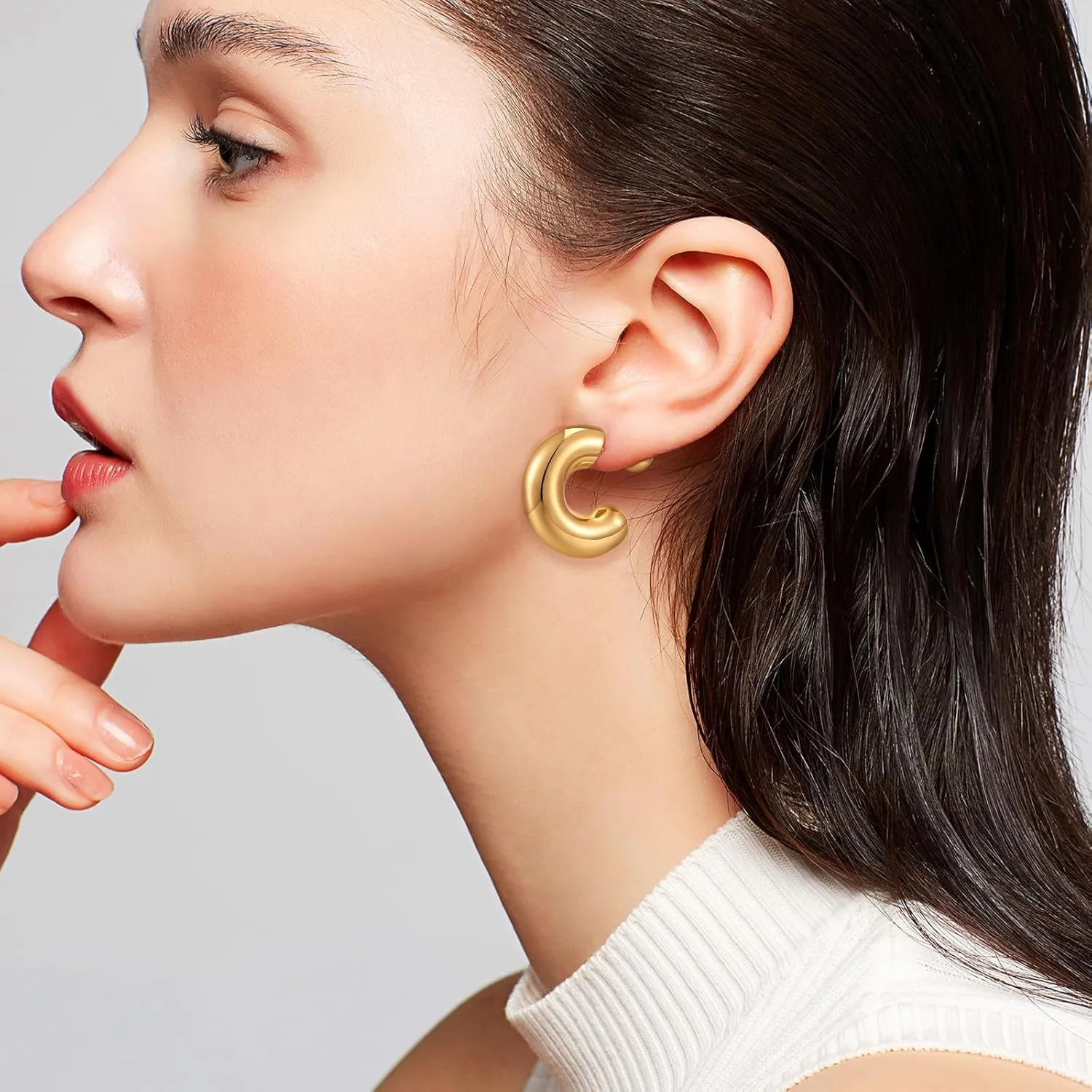 Chunky Thick Teardrop Earrings for Women Gold Hoop Earrings Cut Polished Droplet Earrings