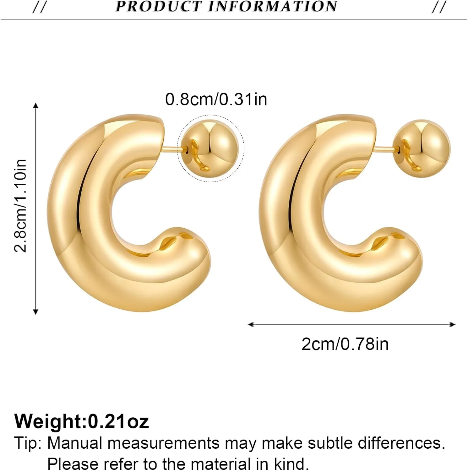 Chunky Thick Teardrop Earrings for Women Gold Hoop Earrings Cut Polished Droplet Earrings