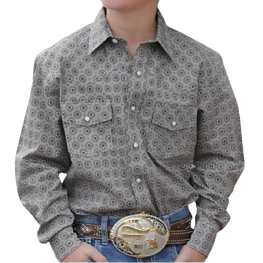 Cinch Kid's Medallion Print Grey Shirt