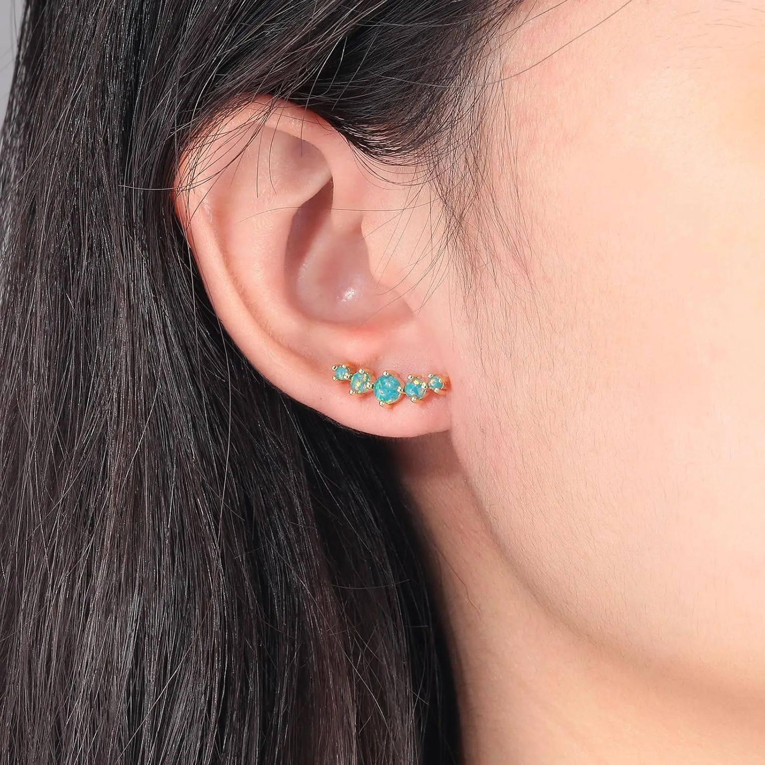 CiNily Opal Ear Crawler Earrings, 14K Gold Plated Cuff Climber Earrings Small Flat Back Stud Earrings Fashion Jewelry Mothers Day Gifts for Women Girls Hypoallergenic, White Gold, Rose Gold
