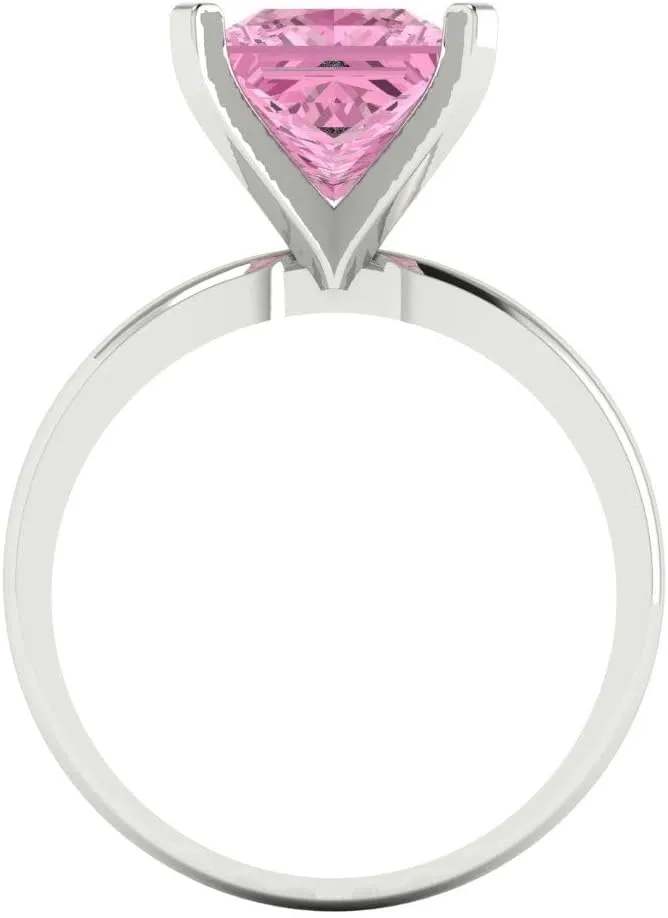 Clara Pucci 3 CTW VVS1 Simulated Pink Diamond Princess Cut Classic Minimalist Solitaire Statement Ring  Fine Jewelry Anniversary Gift for Women in Solid 18K White Gold
