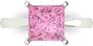 Clara Pucci 3 CTW VVS1 Simulated Pink Diamond Princess Cut Classic Minimalist Solitaire Statement Ring  Fine Jewelry Anniversary Gift for Women in Solid 18K White Gold