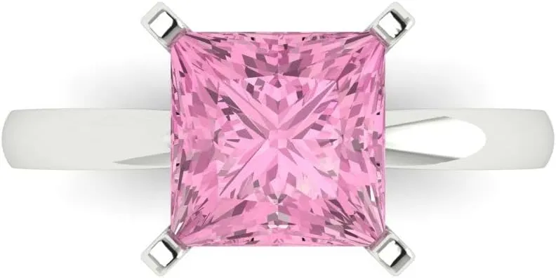 Clara Pucci 3 CTW VVS1 Simulated Pink Diamond Princess Cut Classic Minimalist Solitaire Statement Ring  Fine Jewelry Anniversary Gift for Women in Solid 18K White Gold